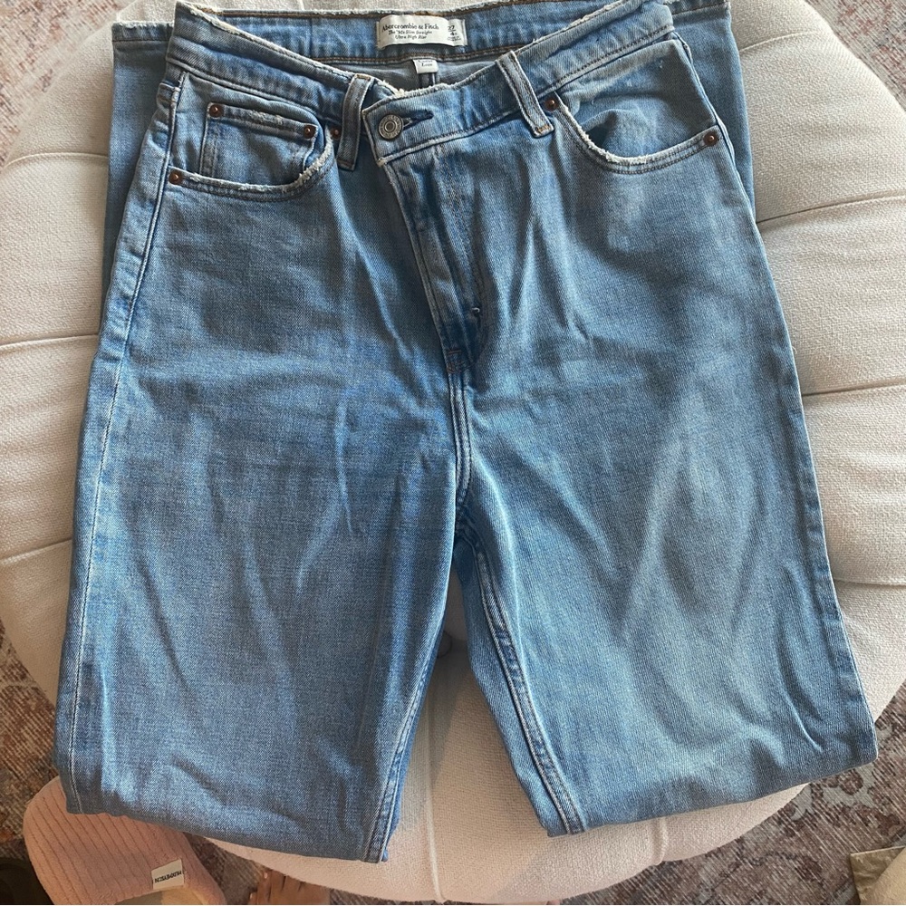 Abercrombie & Fitch Light Blue Straight Leg Jeans Cross Waist